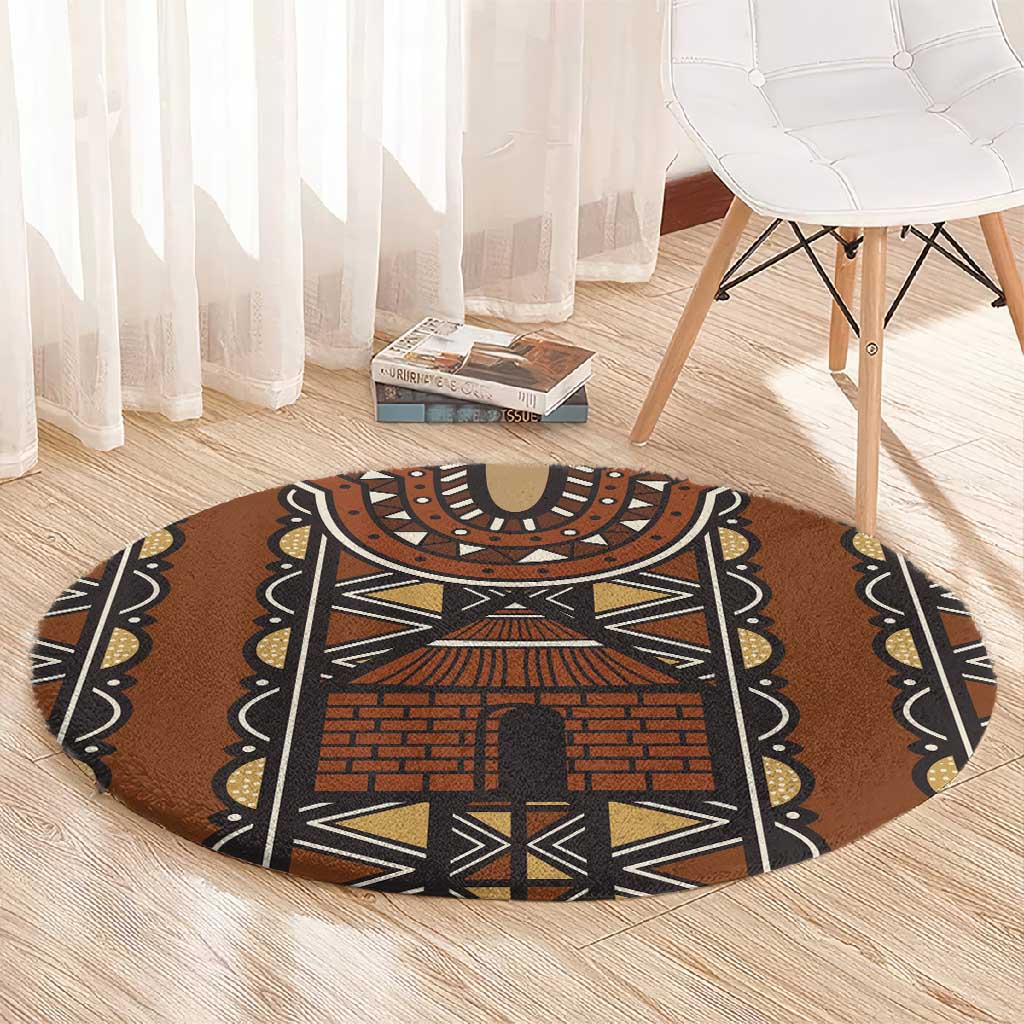 Mali Mud Cloth Village Legacy Round Carpet African Tribal Pattern - African Pride