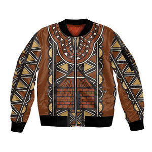 Mali Mud Cloth Village Legacy Sleeve Zip Bomber Jacket African Tribal Pattern - African Pride