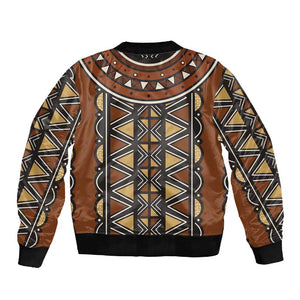 Mali Mud Cloth Village Legacy Sleeve Zip Bomber Jacket African Tribal Pattern - African Pride