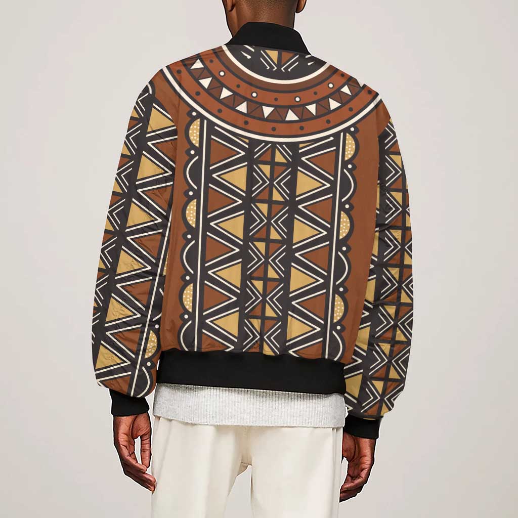 Mali Mud Cloth Village Legacy Sleeve Zip Bomber Jacket African Tribal Pattern - African Pride