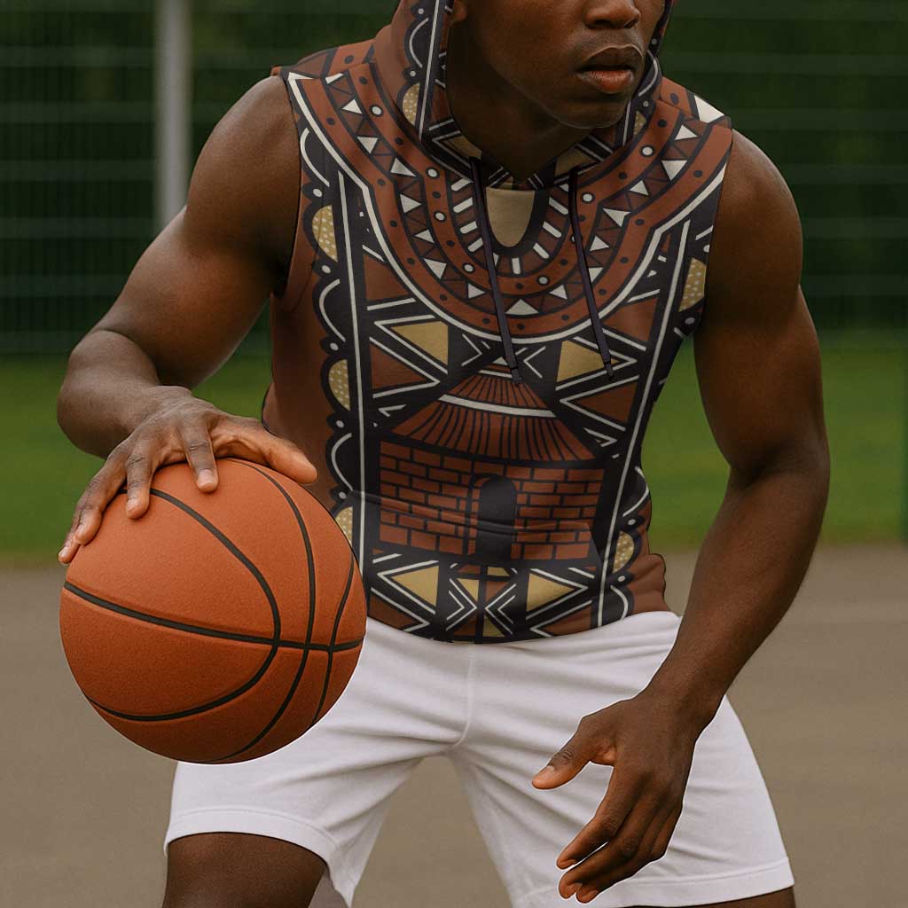 Mali Mud Cloth Village Legacy Sleeveless Hoodie African Tribal Pattern - African Pride