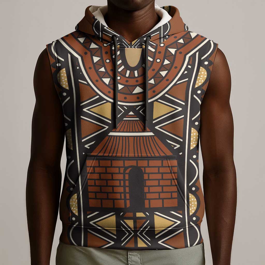 Mali Mud Cloth Village Legacy Sleeveless Hoodie African Tribal Pattern - African Pride