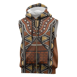 Mali Mud Cloth Village Legacy Sleeveless Zip Hoodie African Tribal Pattern - African Pride