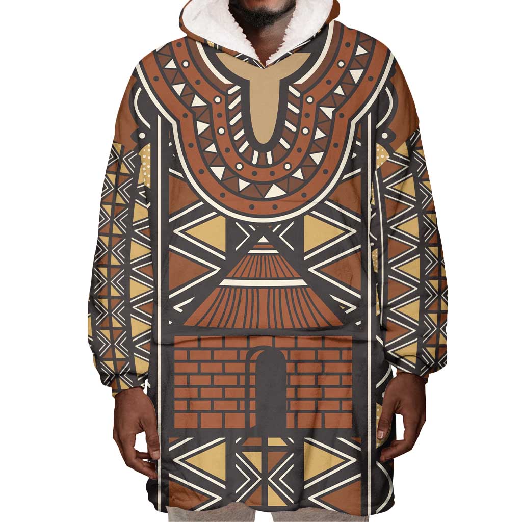 Mali Mud Cloth Village Legacy Wearable Blanket Hoodie African Tribal Pattern - African Pride