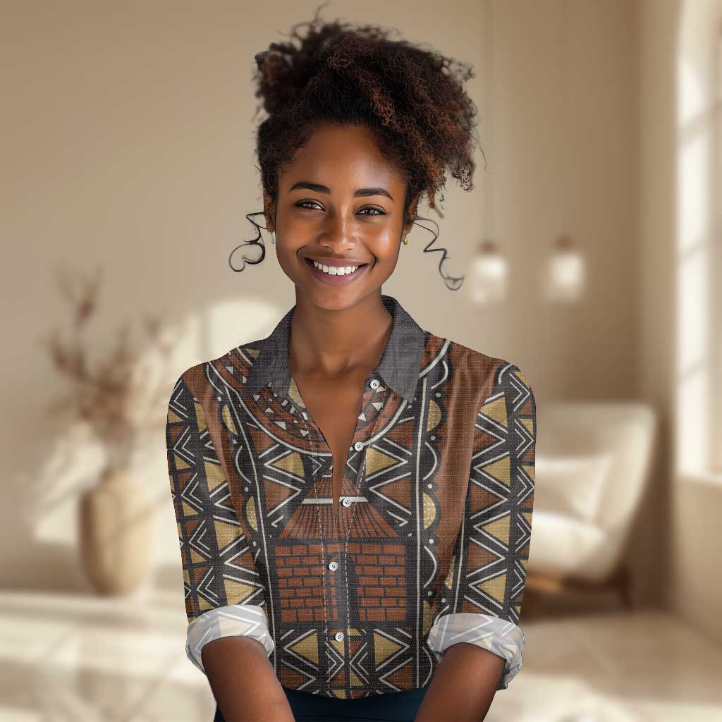Mali Mud Cloth Village Legacy Women Casual Shirt African Tribal Pattern - African Pride