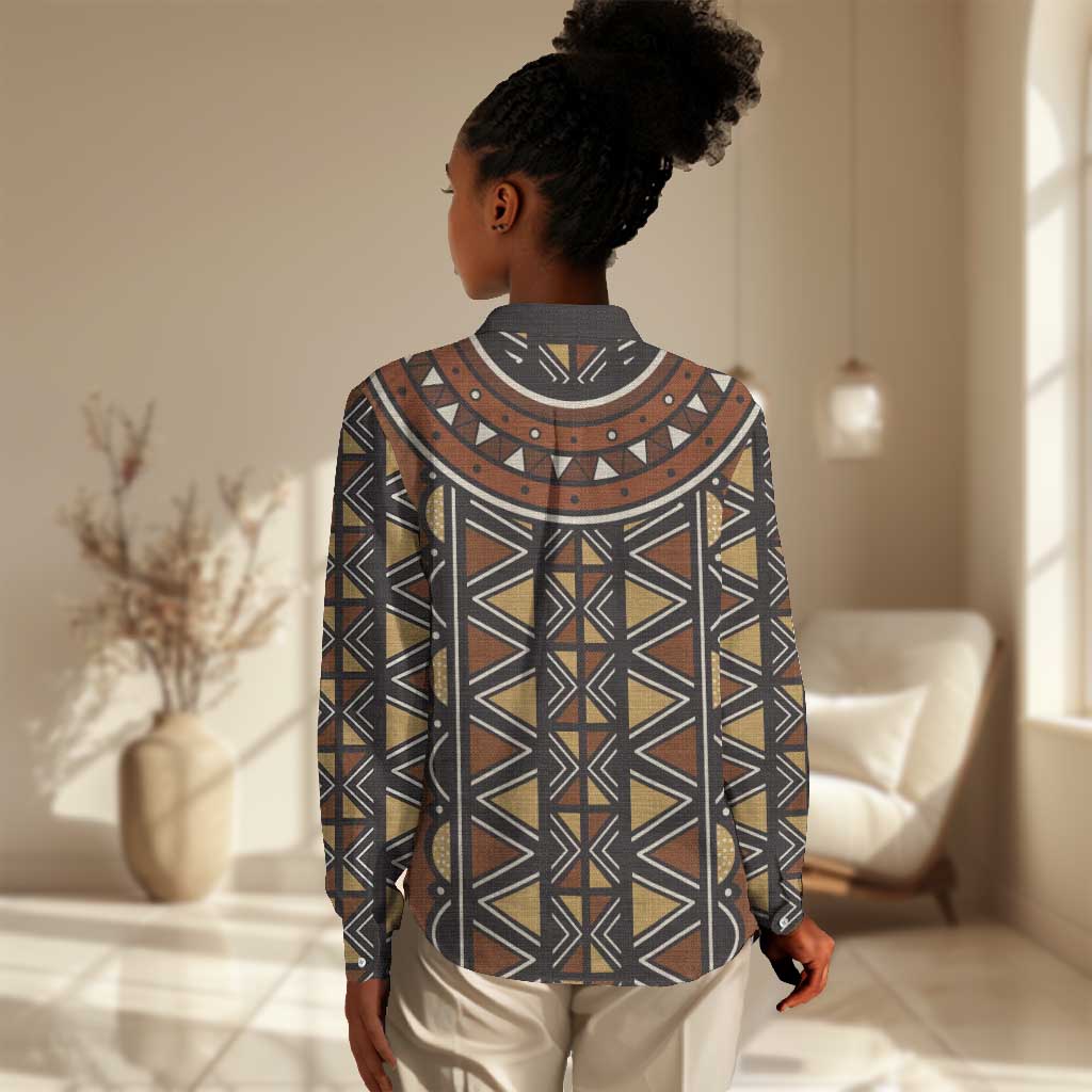 Mali Mud Cloth Village Legacy Women Casual Shirt African Tribal Pattern - African Pride