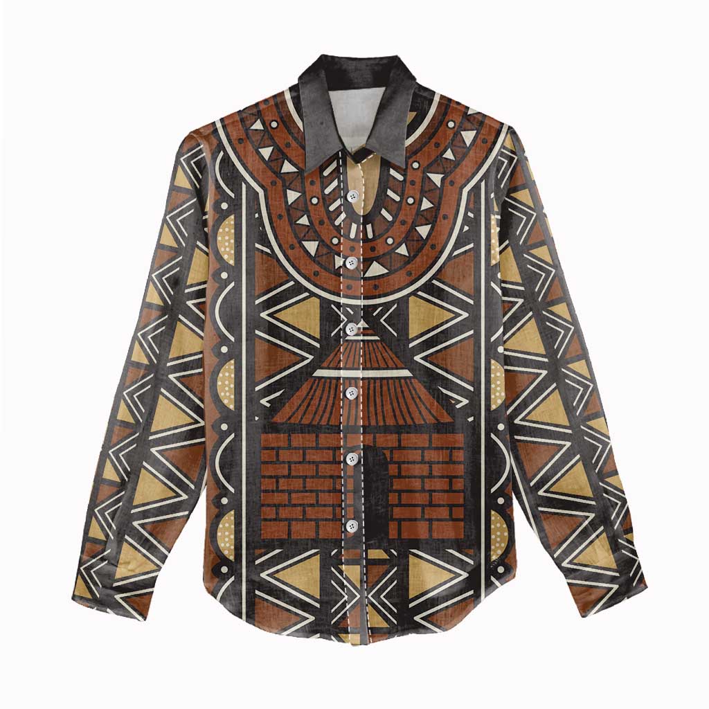 Mali Mud Cloth Village Legacy Women Casual Shirt African Tribal Pattern - African Pride