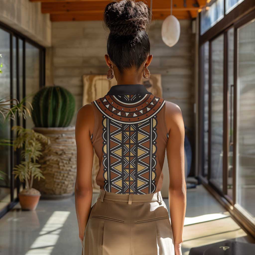 Mali Mud Cloth Village Legacy Women Sleeveless Polo Shirt African Tribal Pattern - African Pride