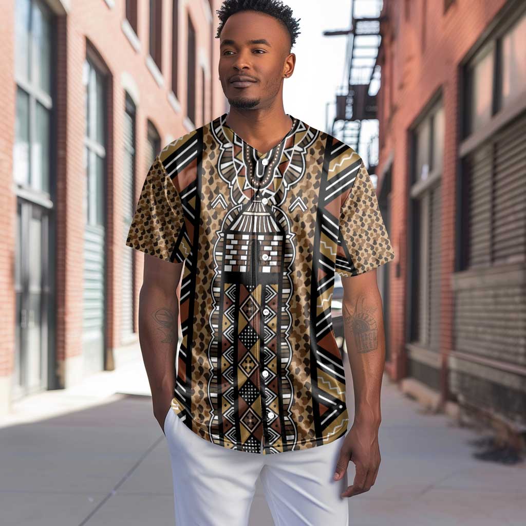 Mali Mud Cloth Leopards Legacy Baseball Jersey African Tribal Pattern - African Pride