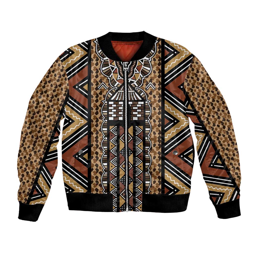Mali Mud Cloth Leopards Legacy Bomber Jacket African Tribal Pattern - African Pride