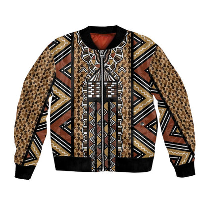 Mali Mud Cloth Leopards Legacy Bomber Jacket African Tribal Pattern - African Pride