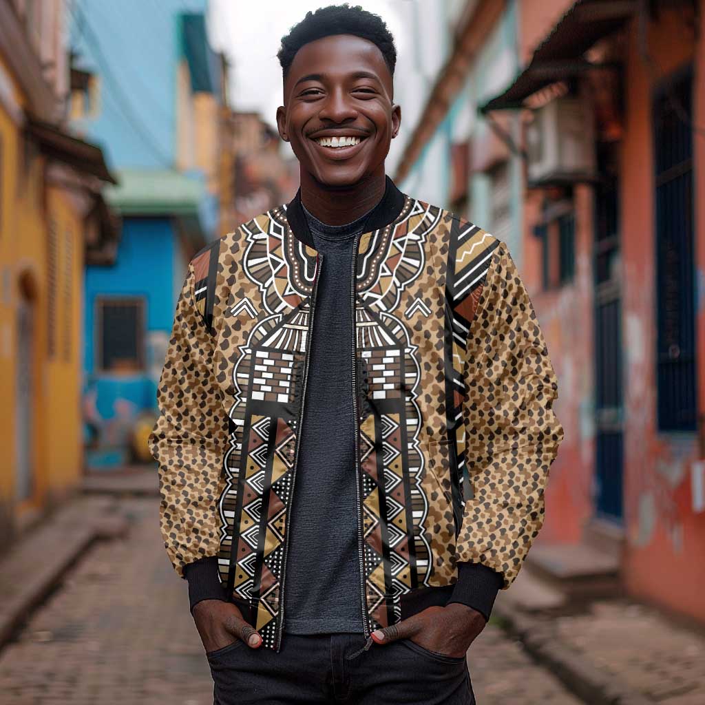 Mali Mud Cloth Leopards Legacy Bomber Jacket African Tribal Pattern - African Pride