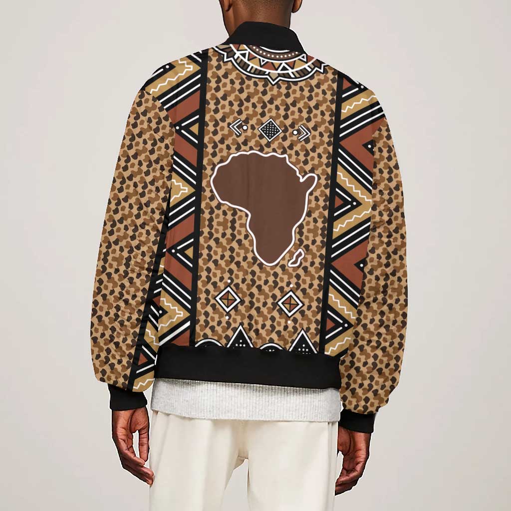 Mali Mud Cloth Leopards Legacy Bomber Jacket African Tribal Pattern - African Pride