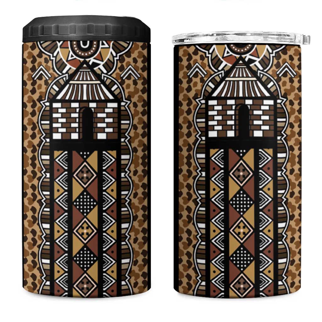 Mali Mud Cloth Leopards Legacy 4 in 1 Can Cooler Tumbler African Tribal Pattern - African Pride