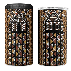 Mali Mud Cloth Leopards Legacy 4 in 1 Can Cooler Tumbler African Tribal Pattern - African Pride