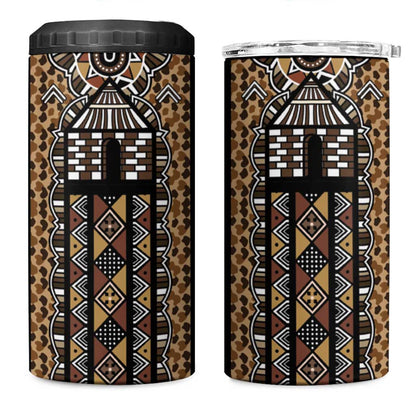 Mali Mud Cloth Leopards Legacy 4 in 1 Can Cooler Tumbler African Tribal Pattern - African Pride