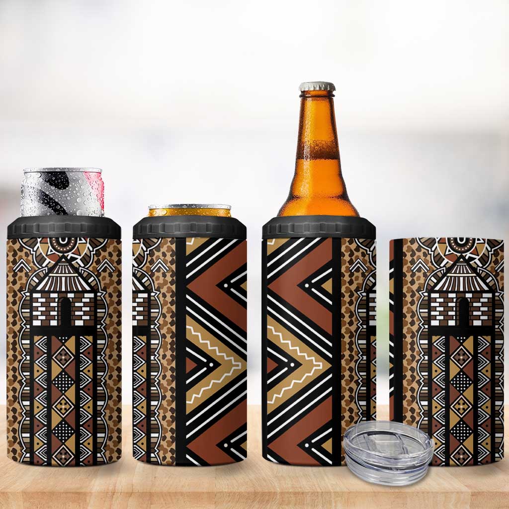 Mali Mud Cloth Leopards Legacy 4 in 1 Can Cooler Tumbler African Tribal Pattern - African Pride