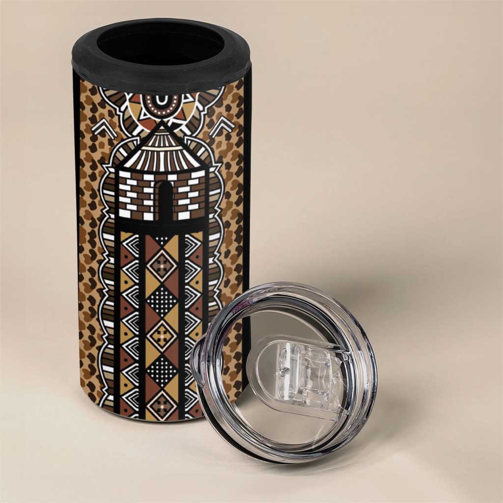 Mali Mud Cloth Leopards Legacy 4 in 1 Can Cooler Tumbler African Tribal Pattern - African Pride