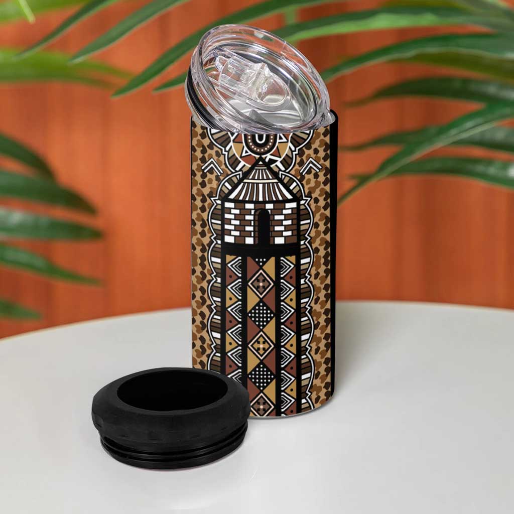 Mali Mud Cloth Leopards Legacy 4 in 1 Can Cooler Tumbler African Tribal Pattern - African Pride