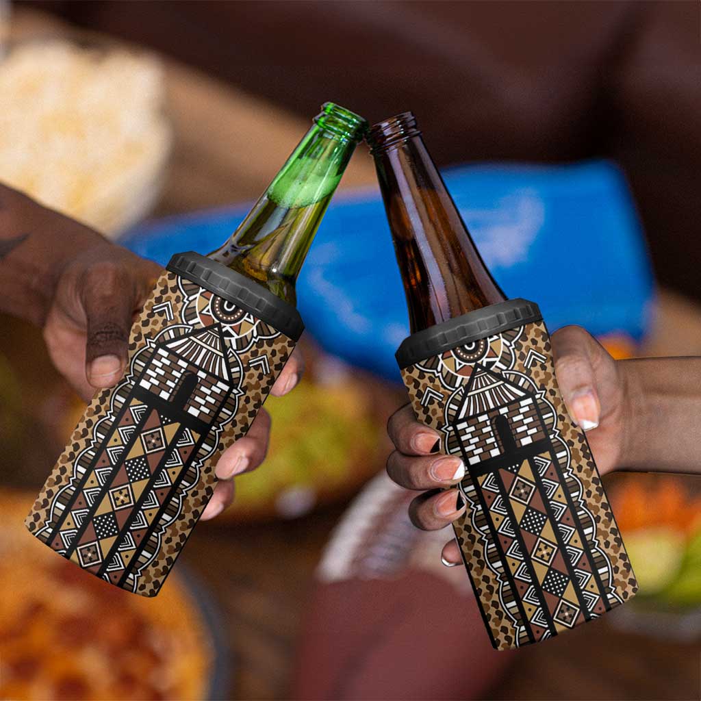 Mali Mud Cloth Leopards Legacy 4 in 1 Can Cooler Tumbler African Tribal Pattern - African Pride