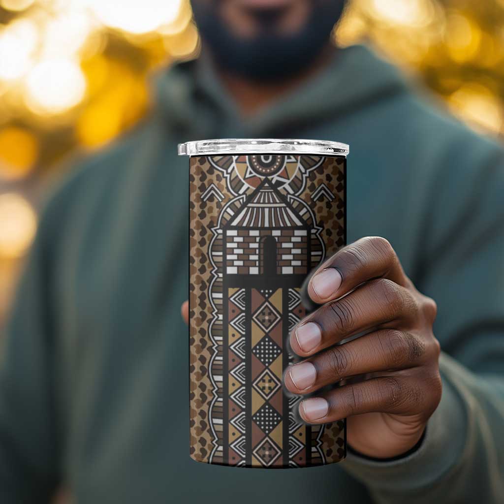 Mali Mud Cloth Leopards Legacy 4 in 1 Can Cooler Tumbler African Tribal Pattern - African Pride