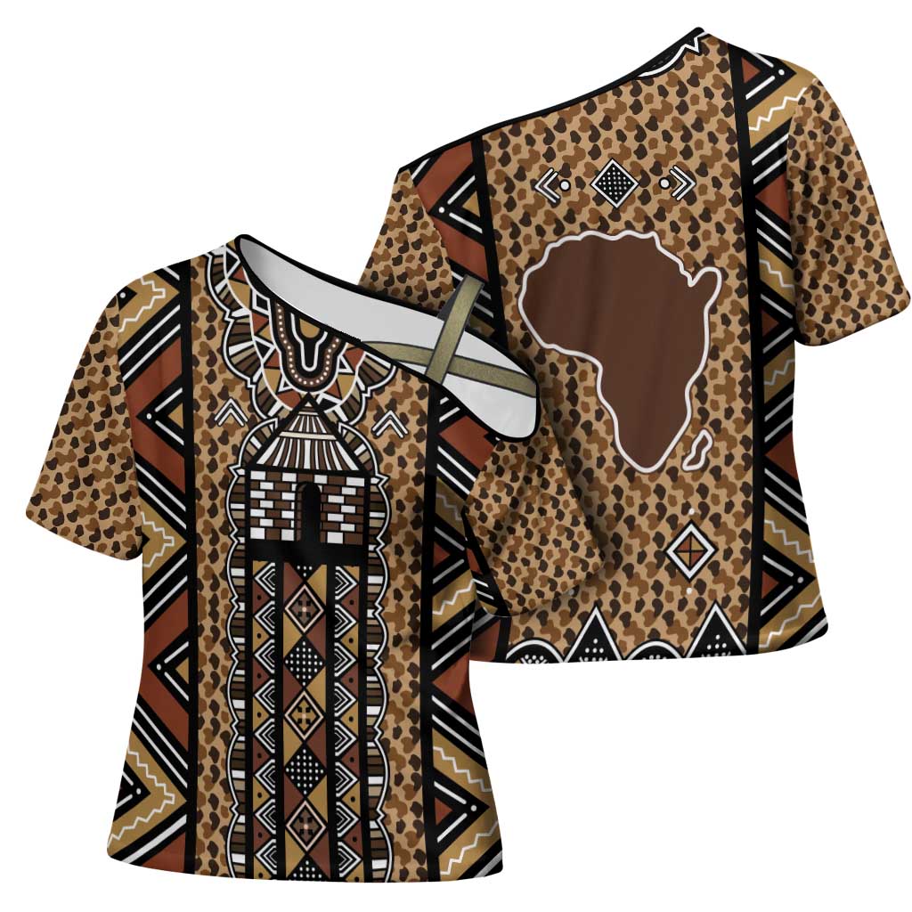 Mali Mud Cloth Leopards Legacy Cross Shoulder Shirt Tribal Village