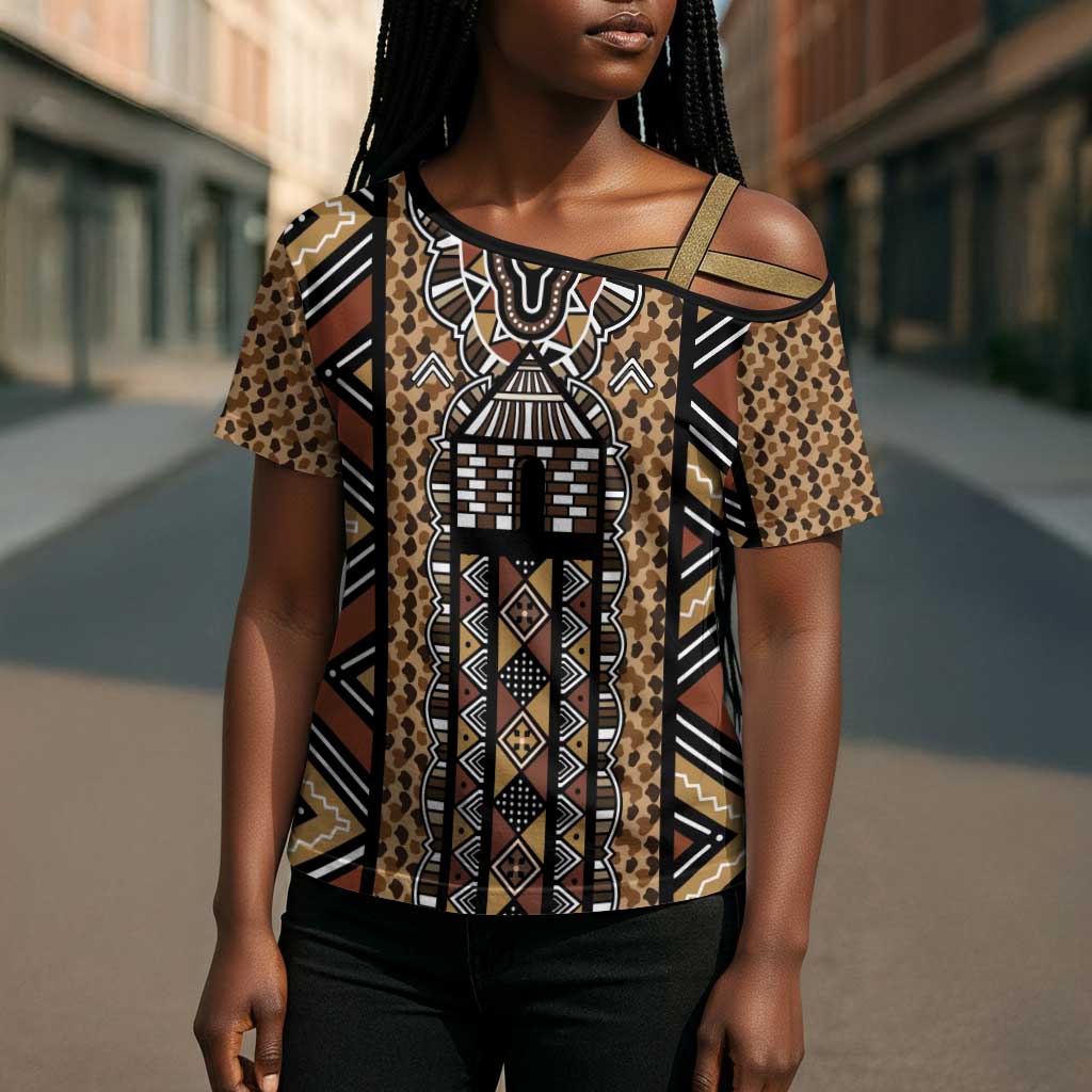 Mali Mud Cloth Leopards Legacy Cross Shoulder Shirt Tribal Village