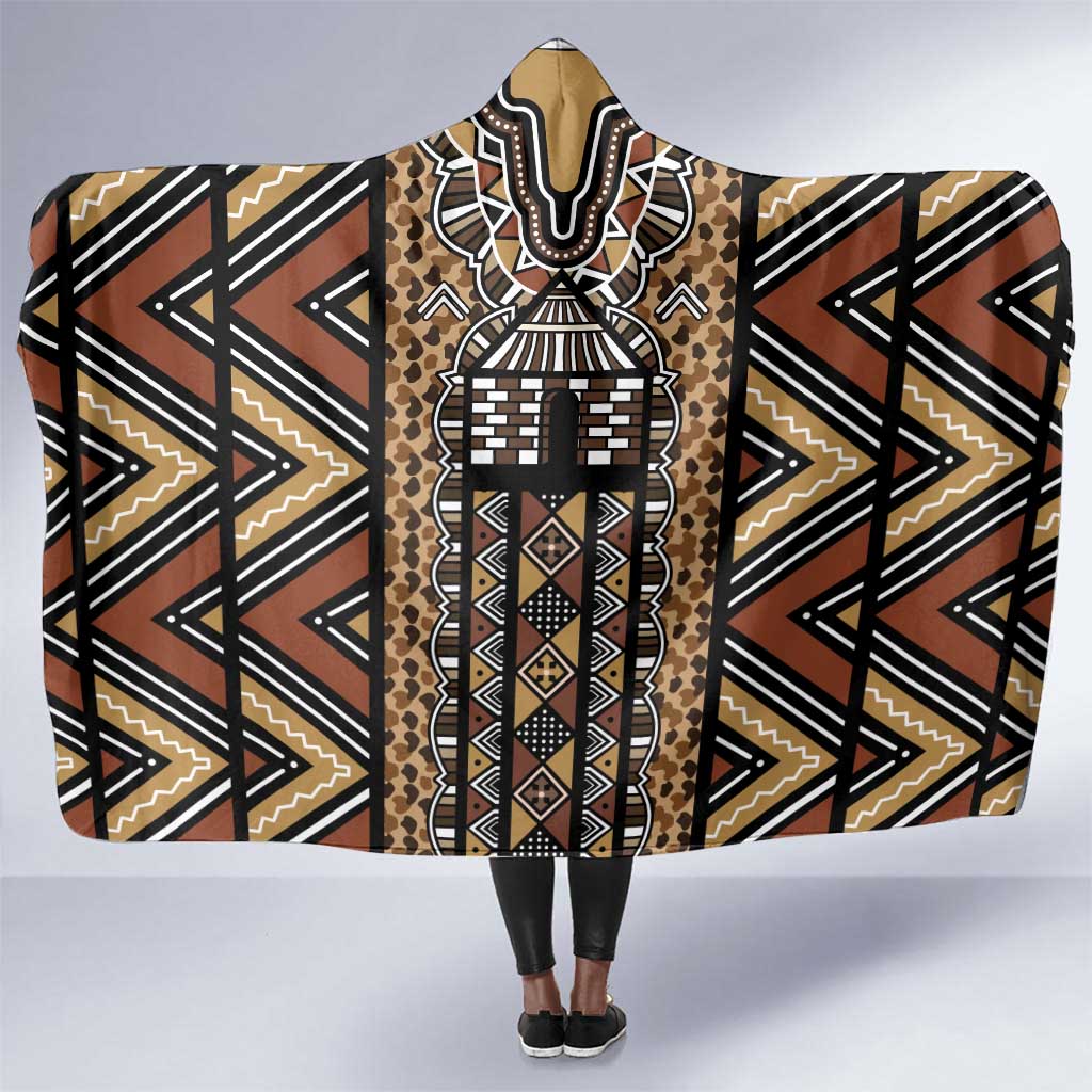 Mali Mud Cloth Leopards Legacy Hooded Blanket African Tribal Pattern - African Pride