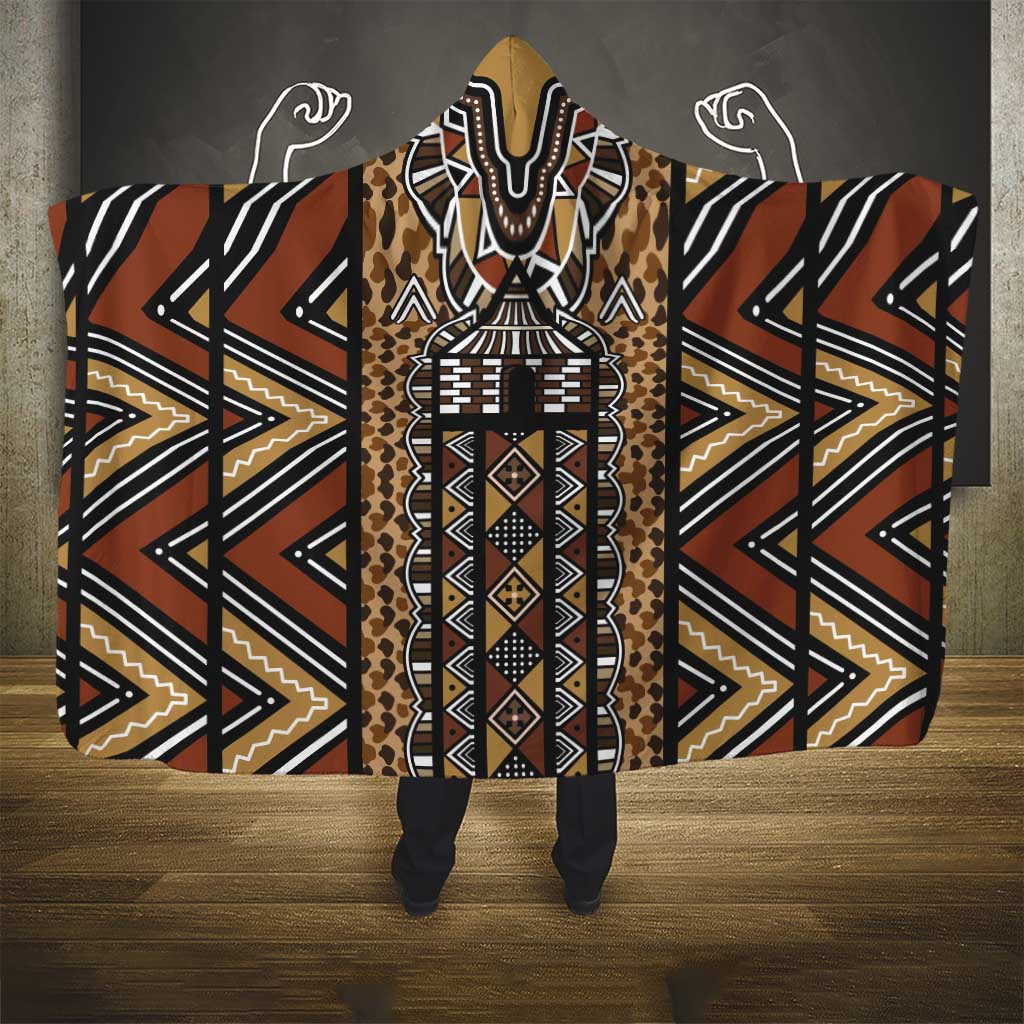 Mali Mud Cloth Leopards Legacy Hooded Blanket African Tribal Pattern - African Pride
