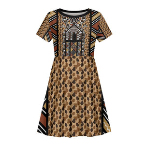 Mali Mud Cloth Leopards Legacy Kid Short Sleeve Dress African Tribal Pattern - African Pride