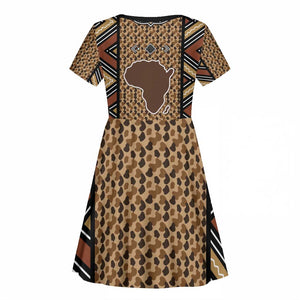 Mali Mud Cloth Leopards Legacy Kid Short Sleeve Dress African Tribal Pattern - African Pride