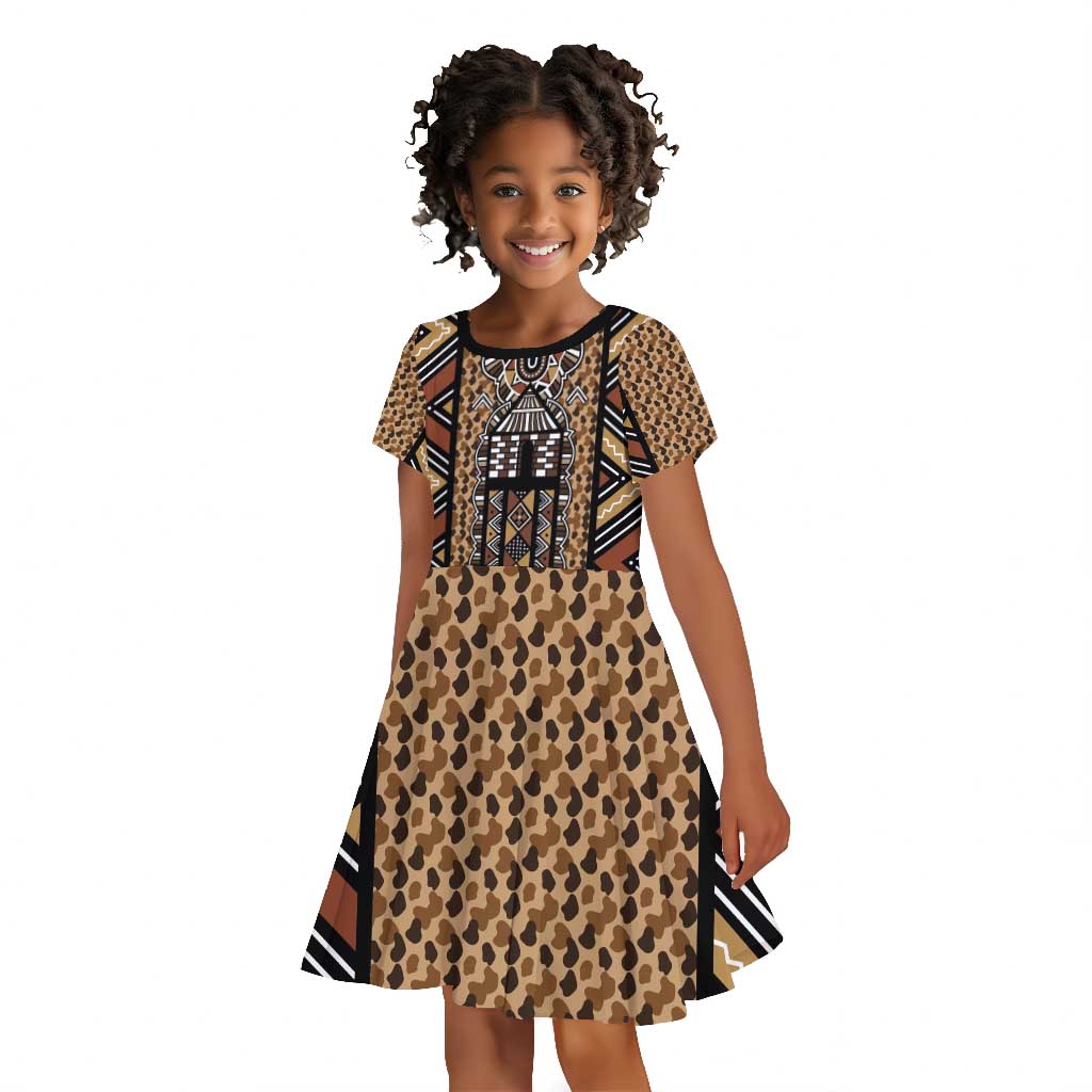 Mali Mud Cloth Leopards Legacy Kid Short Sleeve Dress African Tribal Pattern - African Pride