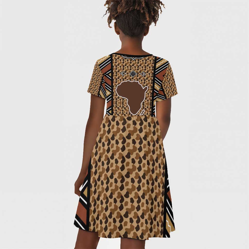 Mali Mud Cloth Leopards Legacy Kid Short Sleeve Dress African Tribal Pattern - African Pride