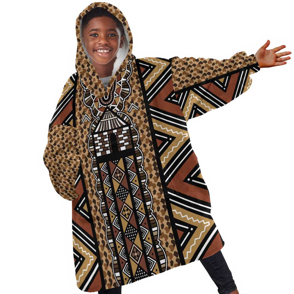Mali Mud Cloth Leopards Legacy Kid Wearable Blanket Hoodie African Tribal Pattern - African Pride