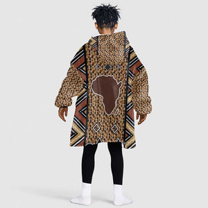 Mali Mud Cloth Leopards Legacy Kid Wearable Blanket Hoodie African Tribal Pattern - African Pride