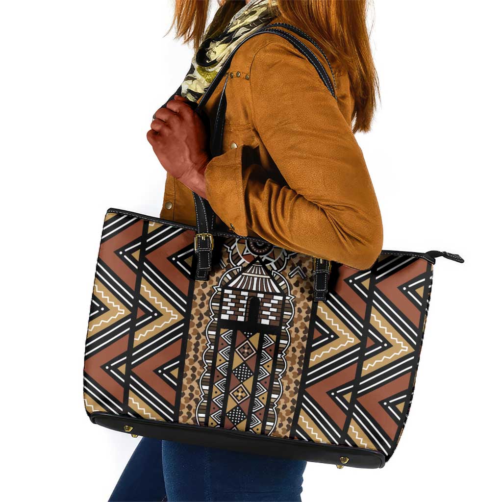 Mali Mud Cloth Leopards Legacy Leather Tote Bag African Tribal Pattern - African Pride