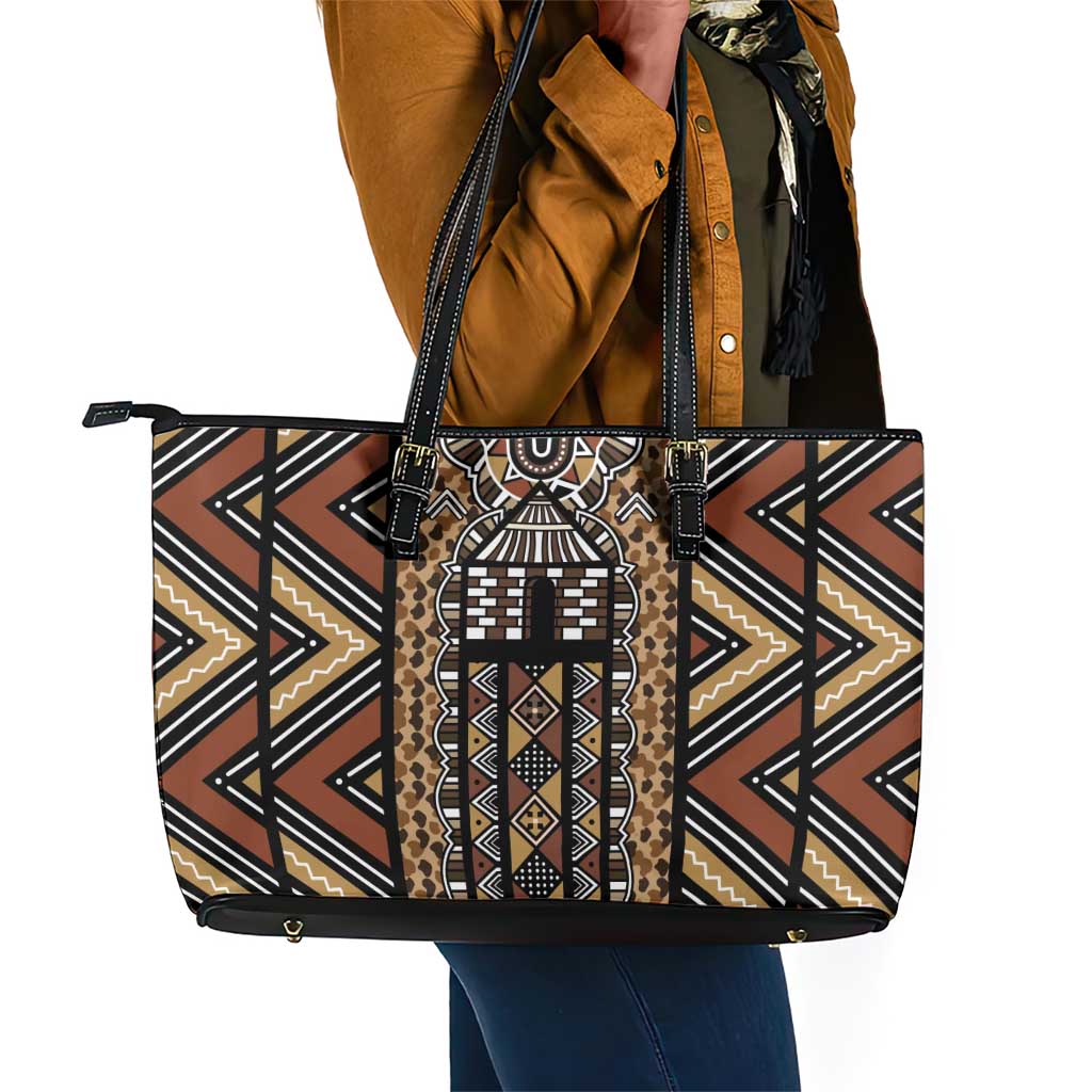 Mali Mud Cloth Leopards Legacy Leather Tote Bag African Tribal Pattern - African Pride