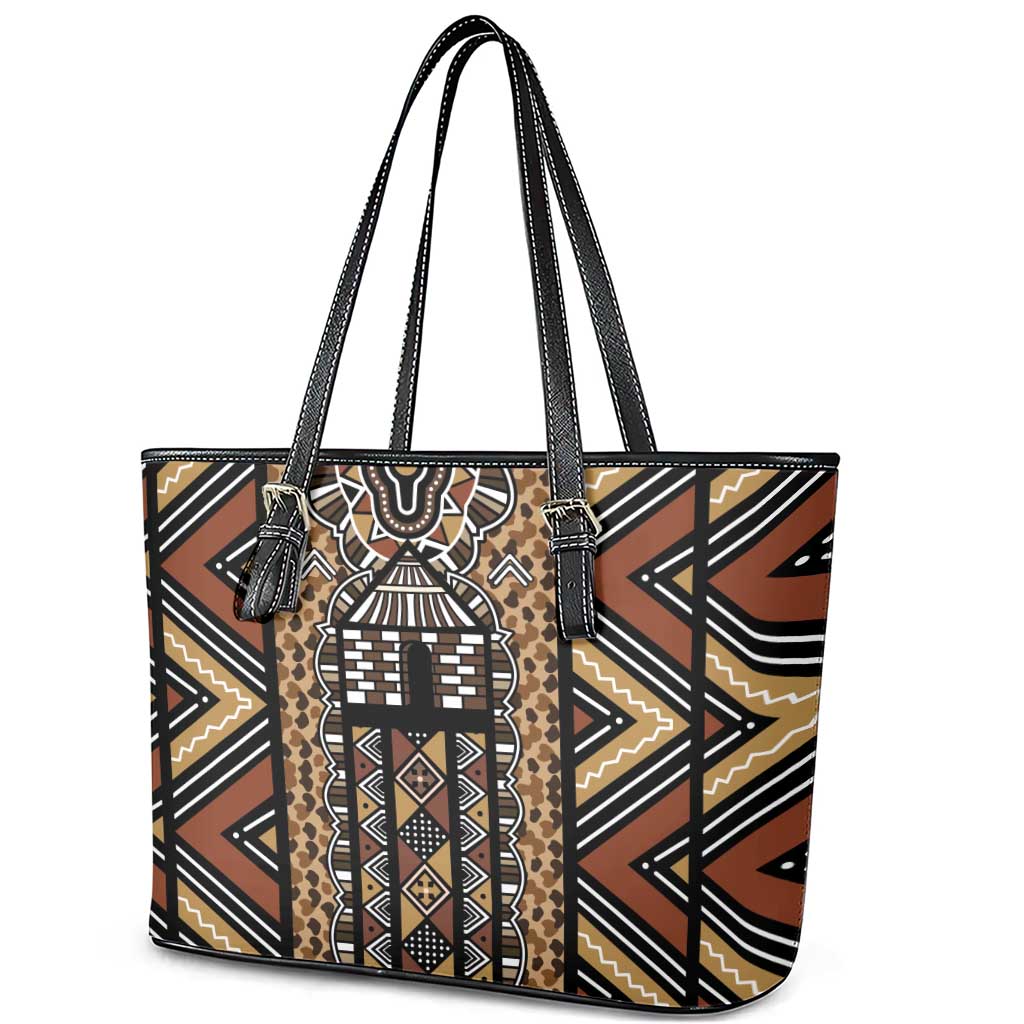 Mali Mud Cloth Leopards Legacy Leather Tote Bag African Tribal Pattern - African Pride