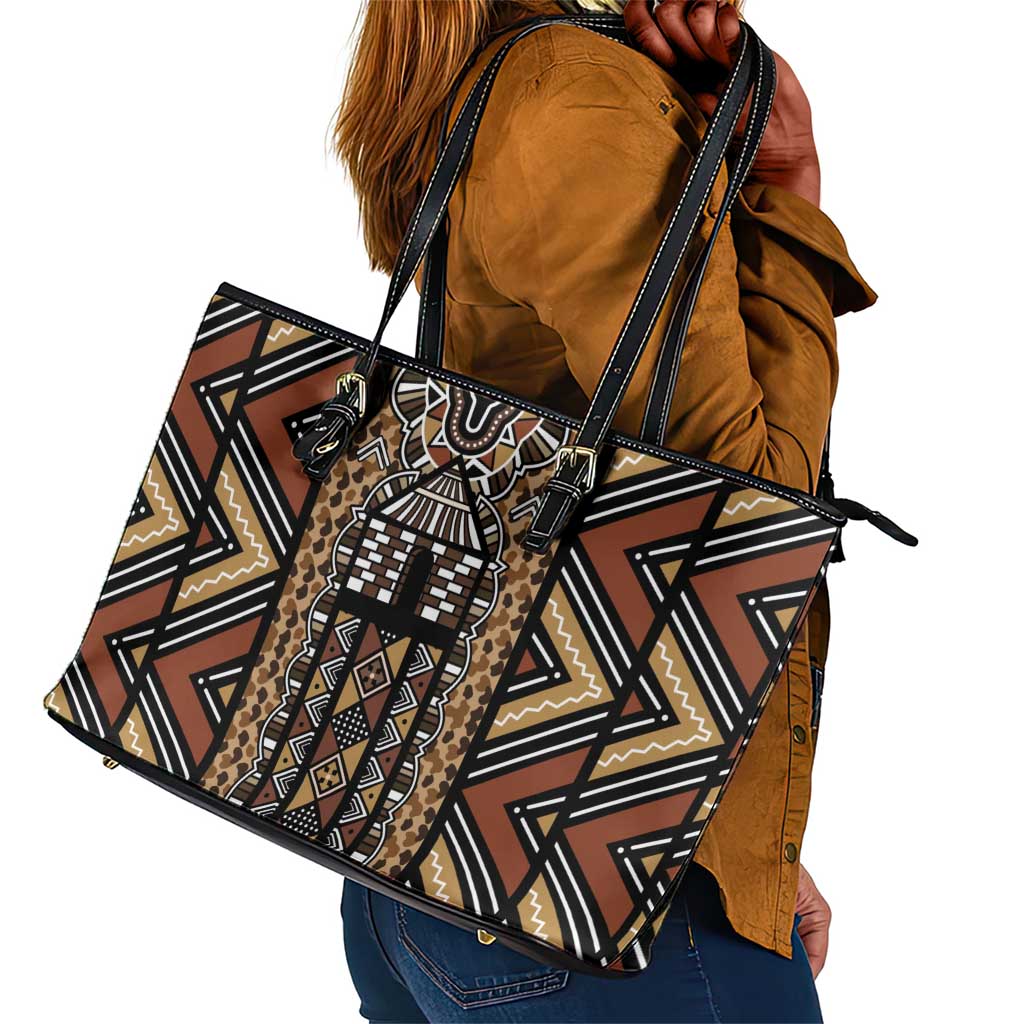 Mali Mud Cloth Leopards Legacy Leather Tote Bag African Tribal Pattern - African Pride