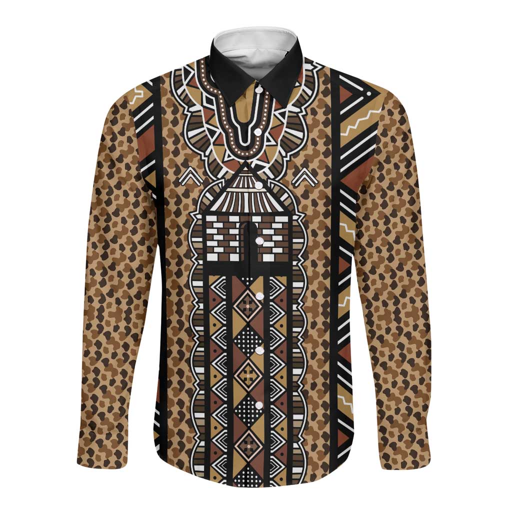 Mali Mud Cloth Leopards Legacy Long Sleeve Button Shirt African Tribal Pattern - African Pride