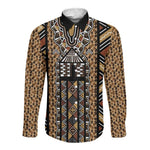 Mali Mud Cloth Leopards Legacy Long Sleeve Button Shirt African Tribal Pattern - African Pride