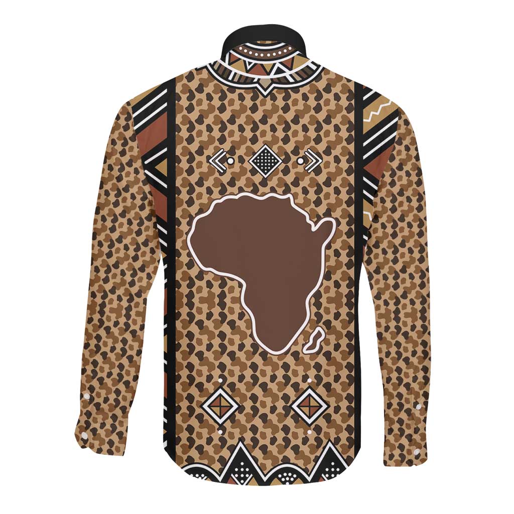 Mali Mud Cloth Leopards Legacy Long Sleeve Button Shirt African Tribal Pattern - African Pride