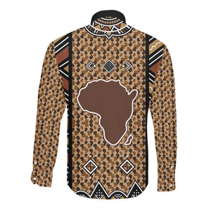 Mali Mud Cloth Leopards Legacy Long Sleeve Button Shirt African Tribal Pattern - African Pride