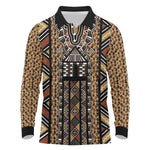 Mali Mud Cloth Leopards Legacy Long Sleeve Polo Shirt African Tribal Pattern - African Pride