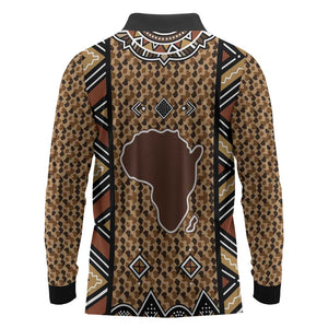 Mali Mud Cloth Leopards Legacy Long Sleeve Polo Shirt African Tribal Pattern - African Pride