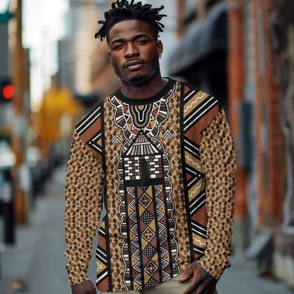 Mali Mud Cloth Leopards Legacy Long Sleeve Shirt African Tribal Pattern - African Pride