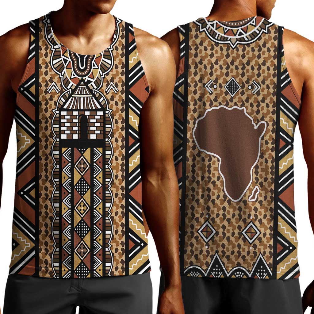 Mali Mud Cloth Leopards Legacy Men Tank Top African Tribal Pattern - African Pride