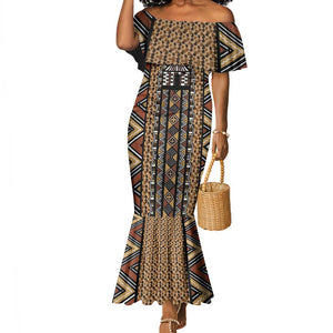 Mali Mud Cloth Leopards Legacy Mermaid Dress African Tribal Pattern - African Pride