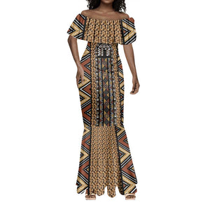 Mali Mud Cloth Leopards Legacy Mermaid Dress African Tribal Pattern - African Pride