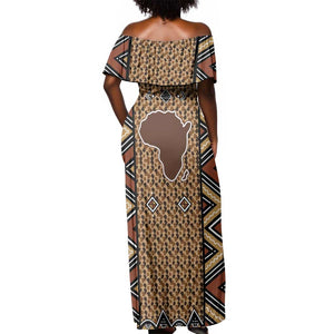 Mali Mud Cloth Leopards Legacy Off Shoulder Maxi Dress African Tribal Pattern - African Pride